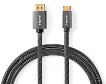 Nedis High Speed --HDMI - kabel med Ethernet | HDMI- Kontakt | HDMI- Mini kontakt | 4K@60Hz | 18 Gbps | 2.00 m | Rund | Bomull | Antracit / Grått Med Metall | Kartong med täckt fönster