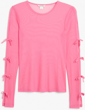 Long sleeved bow mesh top - Pink