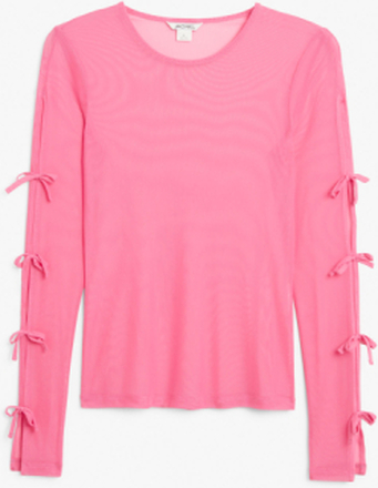 Long sleeved bow mesh top - Pink