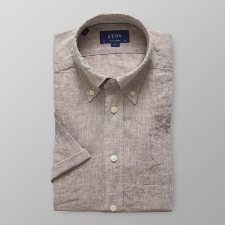 Eton Contemporary fit Beige kortärmad linneskjorta