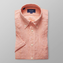 Eton Contemporary fit Persikofärgad kortärmad linneskjorta