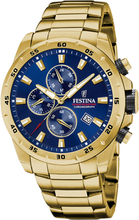 Festina F20541/2 Horloge Chrono Sport staal goudkleurig-blauw 45 mm