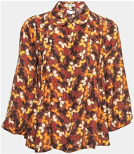 Burberry Brown Leaves Print Silk Button Front Blouse M