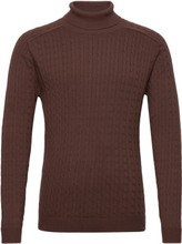 Slhaiko Ls Knit Cable Roll Neck B Tops Knitwear Turtlenecks Brown Selected Homme