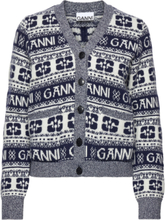 "Logo Wool Mix Designers Knitwear Cardigans Blue Ganni"