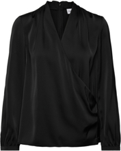 Satin Shine Ls V Neck Blouse Designers Blouses Long-sleeved Black Calvin Klein