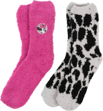 2 Paar Disney Minnie Mouse Damen Kuschel-Socken warme Winter-Strümpfe mit Logo-Patch Rosa/Weiß