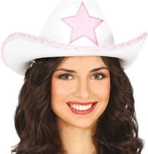 Vit Cowboyhatt med Rosa Stjärna - One size