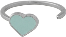 Design Letters Enamel Heart Ring Silver Soft Green