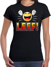 Funny emoticon t-shirt LEEF zwart voor dames