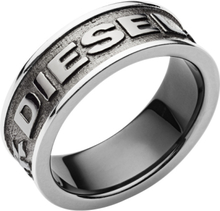 Diesel DX1108060 Ring Logo staal zilverkleurig-zwart