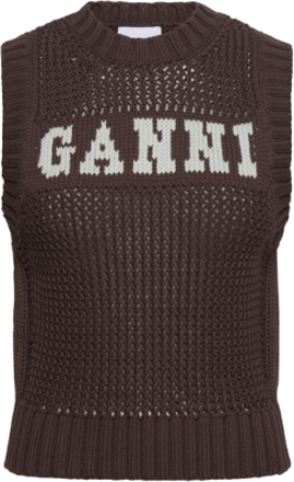 Cotton Rope Knit Designers Knitted Vests Brown Ganni