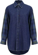 LTB Morie Damen Jeans-Bluse mit Flanell-Ärmeln Baumwolle 15359949 Blau
