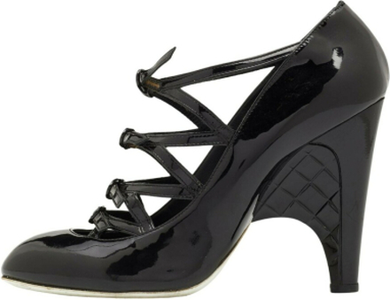 Chanel Black Patent Leather Strappy Caged Wedge Pumps