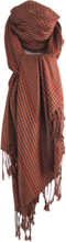 Oranje pashmina sjaal met bruine ruit