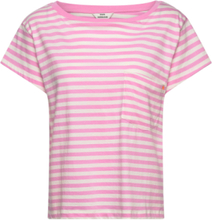 Organic Jersey Stripe Torva Tee Tops T-shirts & Tops Short-sleeved Pink Mads Nørgaard