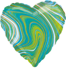 Grønn, Blå og Gullfarget Marble Hjerteformet Folieballong 48 cm