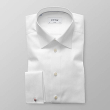 Eton Classic fit Vit fiskbensmönstrad skjorta med dubbel manschett