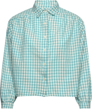 Vichy Seersucker 3/4 Sleeve Tops Shirts Long-sleeved Blue Bobo Choses