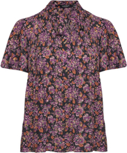 Floral Pleated Georgette Blouse Tops Blouses Short-sleeved Purple Lauren Ralph Lauren