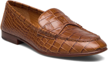 "Croc-Embossed Leather Penny Loafer Loafers Flade Sko Brown Polo Ralph Lauren"