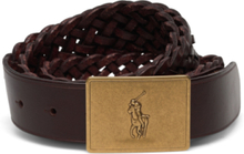 Pony Plaque Braided Leather Belt Accessories Belts Braided Belt Brown Polo Ralph Lauren