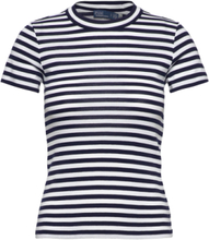Striped Ribbed Cotton Crewneck Tee Tops T-shirts & Tops Short-sleeved Blue Polo Ralph Lauren