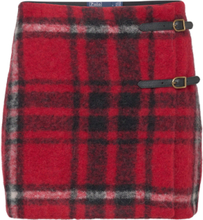 Plaid Leather-Trim Wrap Skirt Kort Kjol Red Polo Ralph Lauren