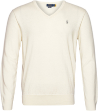 Slim Fit Textured Cotton Sweater Tops Knitwear V-necks Cream Polo Ralph Lauren