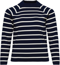 Striped Mockneck Sweater Tops Knitwear Jumpers Navy Lauren Women