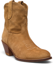 Calfskin Suede Western Boot Shoes Boots Ankle Boots Ankle Boots With Heel Brown Polo Ralph Lauren