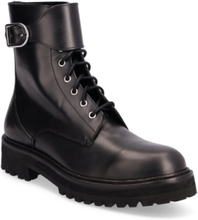 Buckled Calfskin Lug Boot Shoes Boots Ankle Boots Ankle Boots Flat Heel Black Polo Ralph Lauren