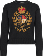 Intarsia-Knit Crest Cotton-Blend Sweater Tops Knitwear Jumpers Black Lauren Ralph Lauren