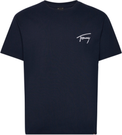 Tjm Reg Signature Tee Ext Tops T-Kortærmet Skjorte Navy Tommy Jeans