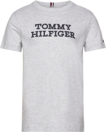 Tommy Hilfiger Logo Tee S/S Tops T-Kortærmet Skjorte Grey Tommy Hilfiger
