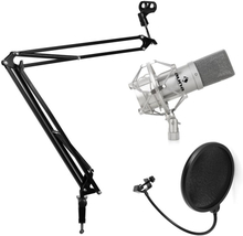Studio-mikrofonset med mikrofon & mikrofonarmstativ & puffskydd silver