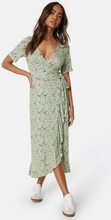 Happy Holly Frill Wrap Dress Green/Patterned 48/50