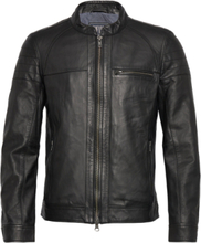 Costner Zipped Leather Jacket Skinnjakke Skinnjakke Svart Jofama*Betinget Tilbud