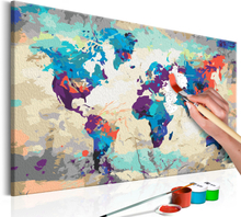 DIY lærred maleri - World Map (Blue & Red) 60 x 40 cm