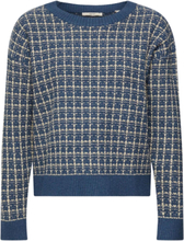 ESPRIT Damen Rundhals-Pullover Sweater mit Karomuster und Glitzergarn 99354419 Blau
