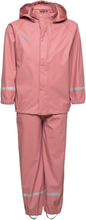 Set Solid Pu Outerwear Rainwear Rainwear Sets Rosa Color Kids*Betinget Tilbud