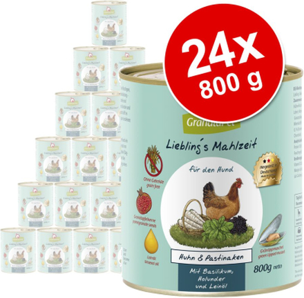 Sparpaket GranataPet Liebling's Mahlzeit 24 x 800 g - Huhn mit Pastinaken, Basilikum, Holunder & Leinöl
