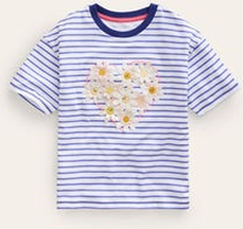Lockeres T-Shirt aus Bouclé Mädchen Boden, Tiefblau/Naturweiß Herz