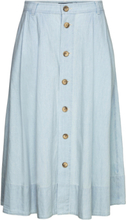 "Button-Front Chambray Skirt Knælang Nederdel Blue Polo Ralph Lauren"
