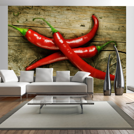 Fototapet - Spicy chili peppers - 300 x 231 cm