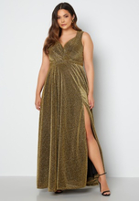 Goddiva Curve Wrap Front Sleeveless Maxi Curve Dress With Split Gold 44 (UK16)