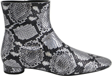Balenciaga Oval Block-Heel Snakeskin-embossed ankelstøvler i sølvskinn