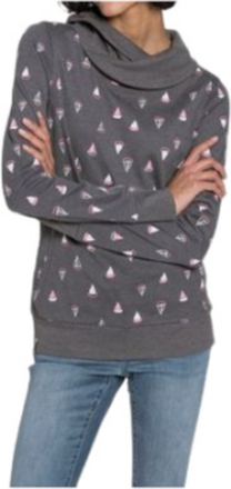 KangaROOS Damen Sweat-Shirt mit Schalkragen bequemer Pullover mit Allover-Druck 67561919 Grau