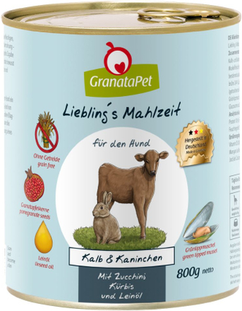 GranataPet Liebling's Mahlzeit 6 x 800 g - Huhn mit Pastinaken, Basilikum, Holunder & Leinöl