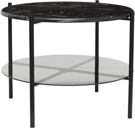 Hübsch sofabord i sort marmor og glas - Ø65 cm